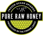 A logo for frozen ocean apiaries, featuring a honeycomb.